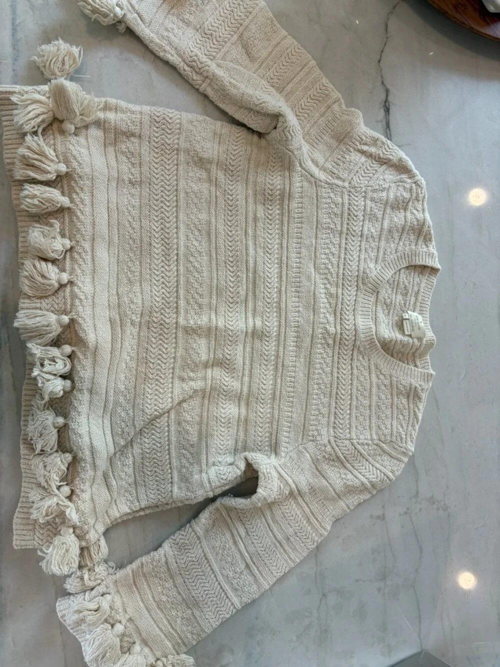 Kate Spade New York Cream Knit Sweater with Tassels , XL